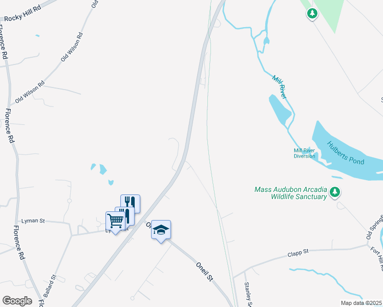 map of restaurants, bars, coffee shops, grocery stores, and more near 504 Easthampton Road in Northampton