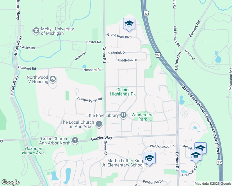 map of restaurants, bars, coffee shops, grocery stores, and more near 3526 Sulgrave Place in Ann Arbor