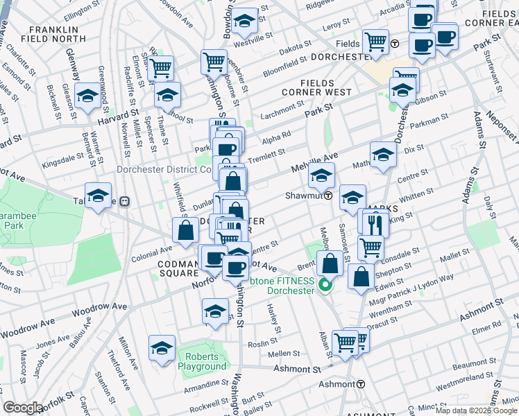 map of restaurants, bars, coffee shops, grocery stores, and more near 35 Lyndhurst Street in Boston
