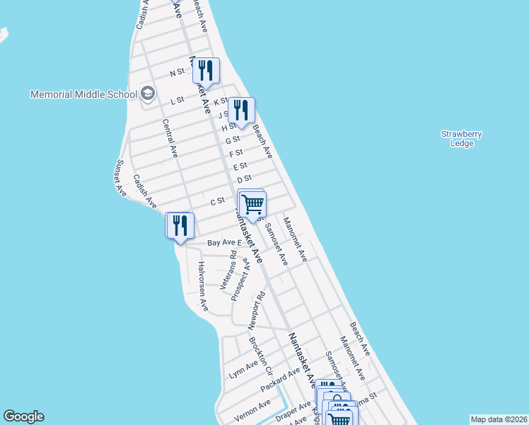 map of restaurants, bars, coffee shops, grocery stores, and more near 57 A Street in Hull