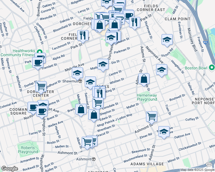 map of restaurants, bars, coffee shops, grocery stores, and more near 18 King Street in Boston