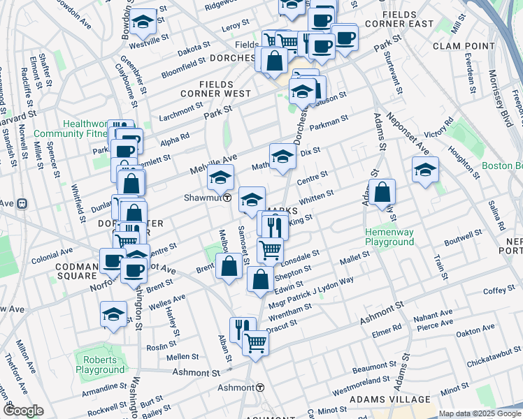 map of restaurants, bars, coffee shops, grocery stores, and more near 24 Centre Avenue in Boston