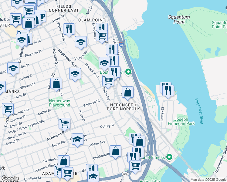 map of restaurants, bars, coffee shops, grocery stores, and more near 545 Freeport Street in Boston