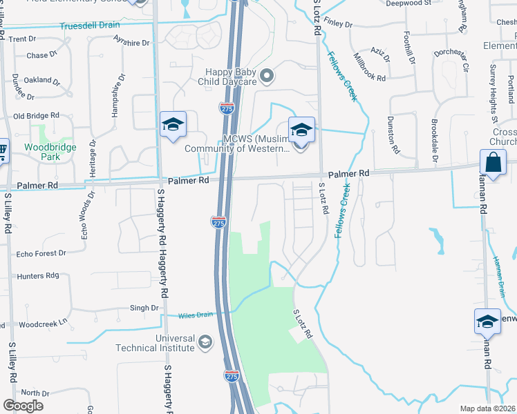 map of restaurants, bars, coffee shops, grocery stores, and more near 2083 Pinecroft Drive in Canton