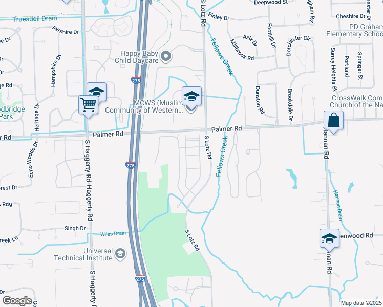 map of restaurants, bars, coffee shops, grocery stores, and more near 40464 Glen Eagle Lane in Canton