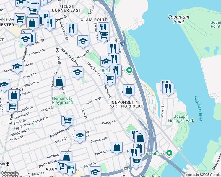 map of restaurants, bars, coffee shops, grocery stores, and more near 545 Freeport Street in Boston