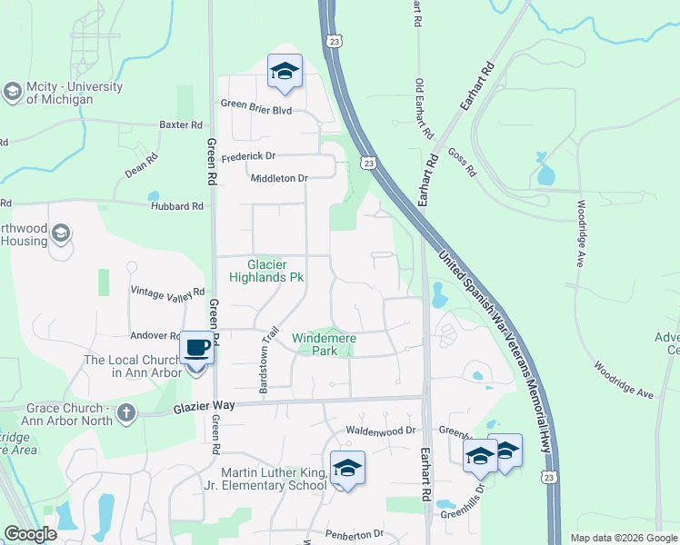 map of restaurants, bars, coffee shops, grocery stores, and more near 1370 Folkstone Court in Ann Arbor