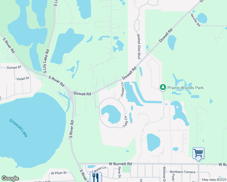 map of restaurants, bars, coffee shops, grocery stores, and more near 426 Tulip Circle in Island Lake