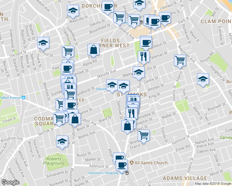 map of restaurants, bars, coffee shops, grocery stores, and more near 7 Clementine Park in Boston