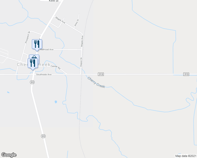 map of restaurants, bars, coffee shops, grocery stores, and more near 409 Cherry Creek-Leon Road in Cherry Creek