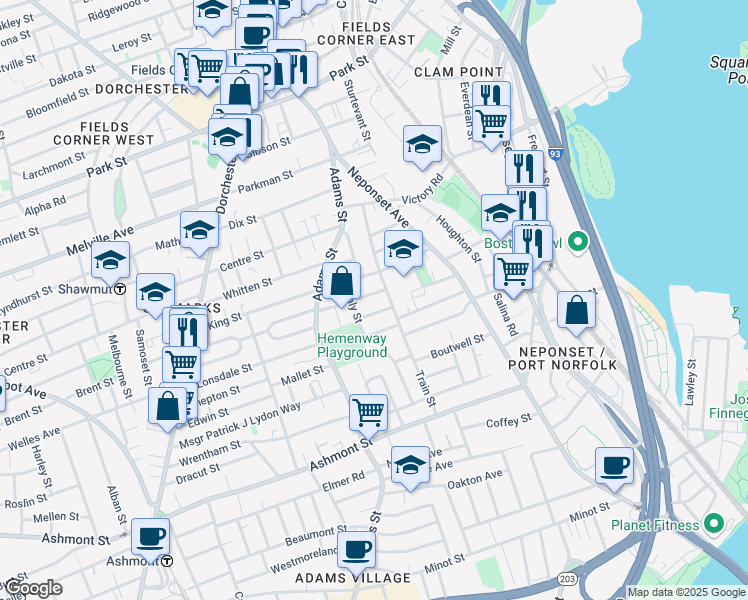 map of restaurants, bars, coffee shops, grocery stores, and more near 17-19 Spaulding Street in Boston