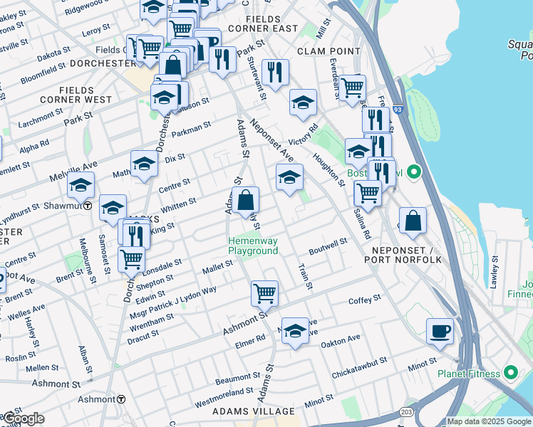 map of restaurants, bars, coffee shops, grocery stores, and more near 17-19 Spaulding Street in Boston