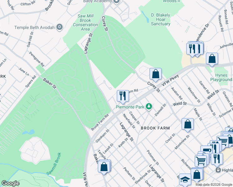 map of restaurants, bars, coffee shops, grocery stores, and more near 17 Kiernan Road in Boston