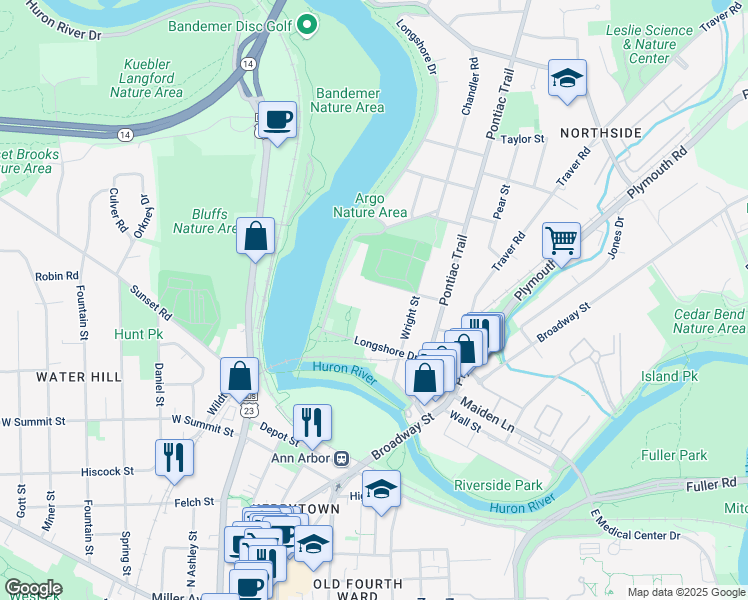 map of restaurants, bars, coffee shops, grocery stores, and more near 420 Kellogg Street in Ann Arbor