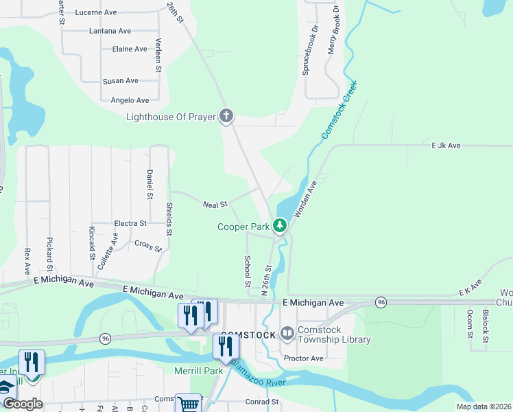 map of restaurants, bars, coffee shops, grocery stores, and more near 441 North 26th Street in Kalamazoo