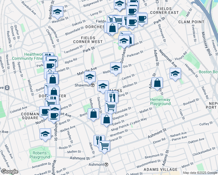 map of restaurants, bars, coffee shops, grocery stores, and more near 24 Centre Avenue in Boston