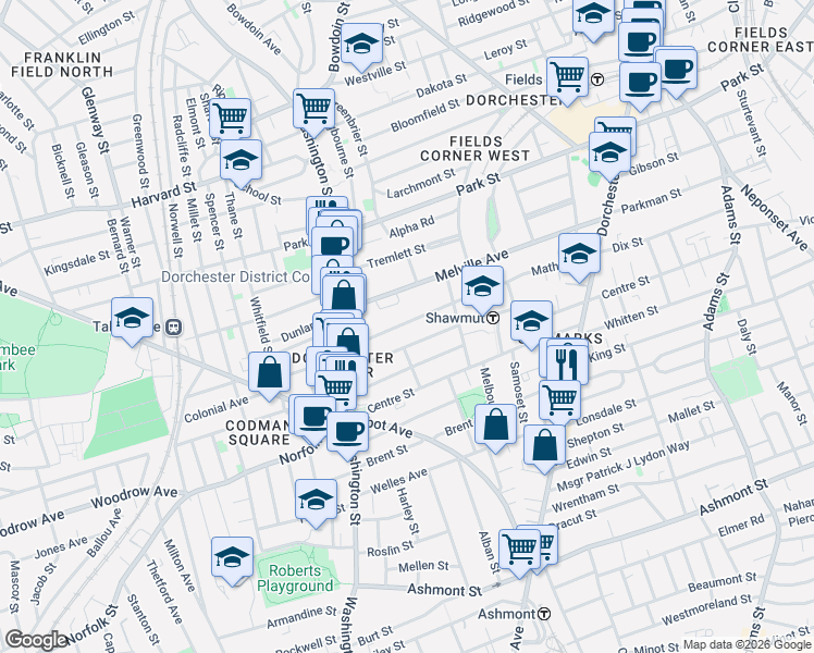 map of restaurants, bars, coffee shops, grocery stores, and more near 68 Kenwood Street in Boston