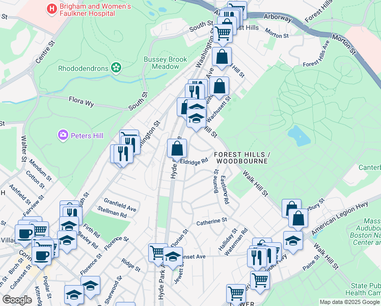 map of restaurants, bars, coffee shops, grocery stores, and more near 210 Wachusett Street in Boston