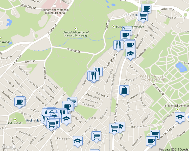 map of restaurants, bars, coffee shops, grocery stores, and more near 8 Lesher Street in Boston
