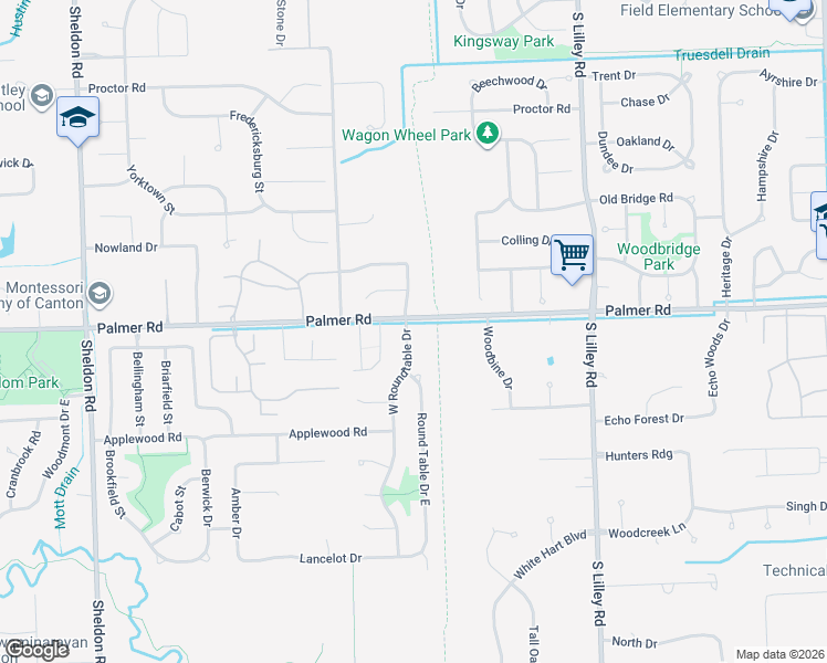 map of restaurants, bars, coffee shops, grocery stores, and more near 1852 West Roundtable Drive in Canton