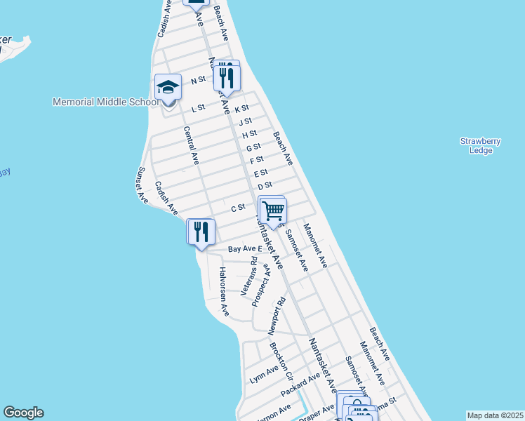 map of restaurants, bars, coffee shops, grocery stores, and more near 675 Nantasket Avenue in Hull