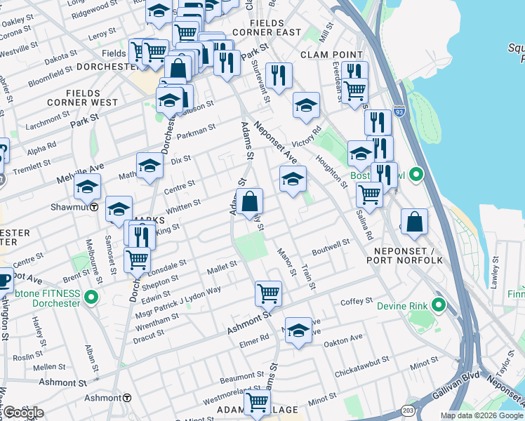 map of restaurants, bars, coffee shops, grocery stores, and more near 17-19 Spaulding Street in Boston
