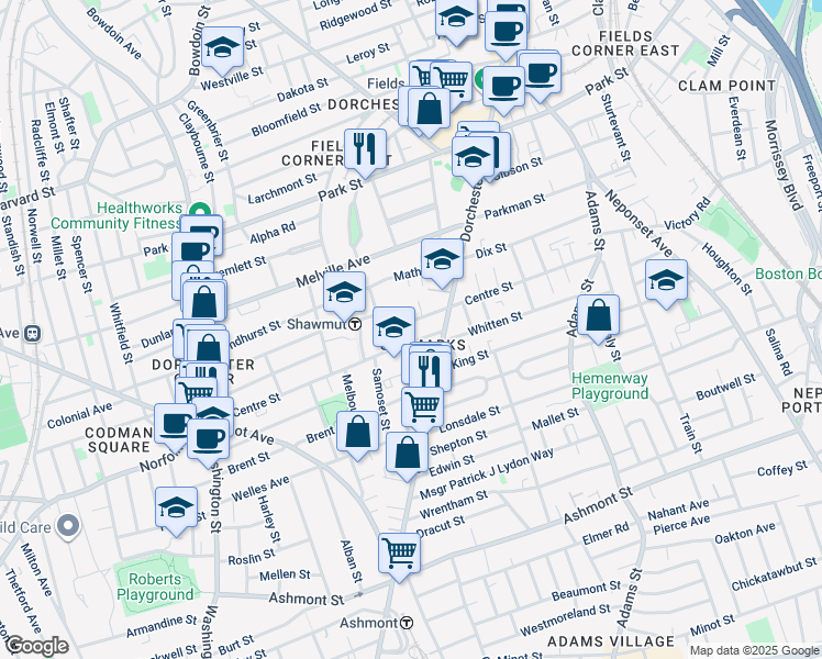 map of restaurants, bars, coffee shops, grocery stores, and more near 24 Centre Avenue in Boston