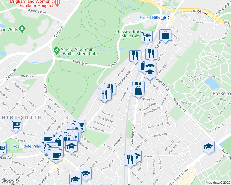 map of restaurants, bars, coffee shops, grocery stores, and more near in Boston
