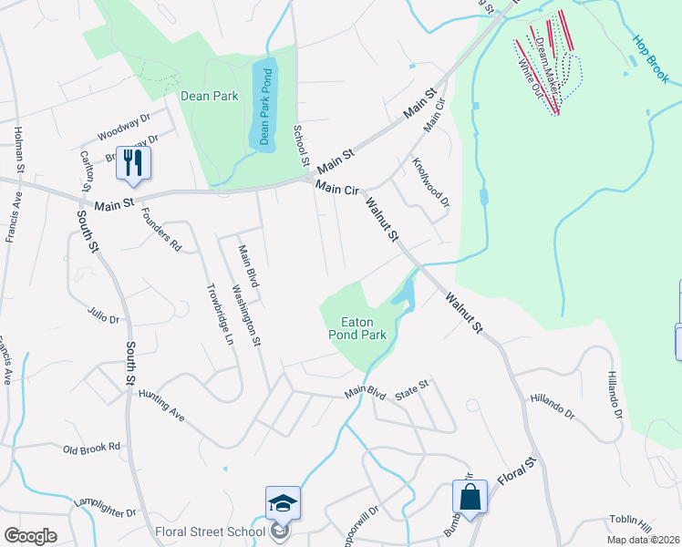 map of restaurants, bars, coffee shops, grocery stores, and more near 30 Eaton Place in Shrewsbury