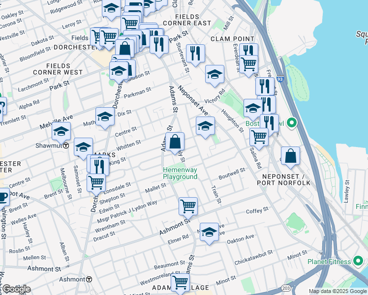 map of restaurants, bars, coffee shops, grocery stores, and more near 17-19 Spaulding Street in Boston