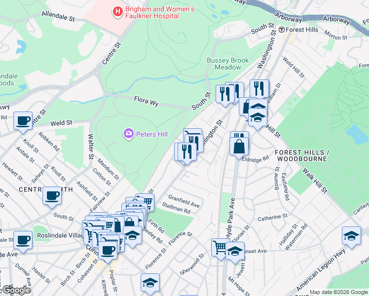 map of restaurants, bars, coffee shops, grocery stores, and more near 8 Lesher Street in Boston