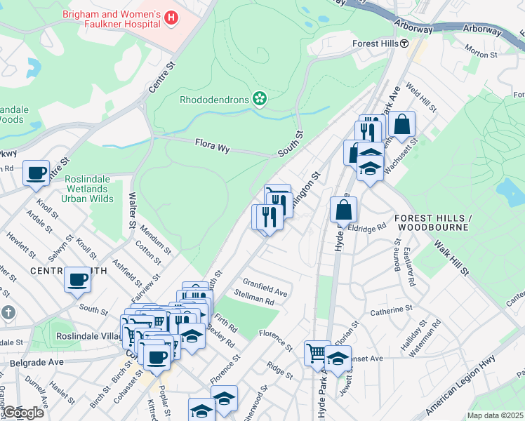 map of restaurants, bars, coffee shops, grocery stores, and more near 566 South Street in Boston