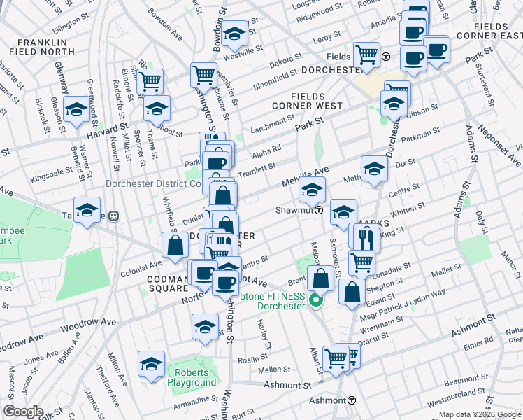 map of restaurants, bars, coffee shops, grocery stores, and more near 35 Lyndhurst Street in Boston