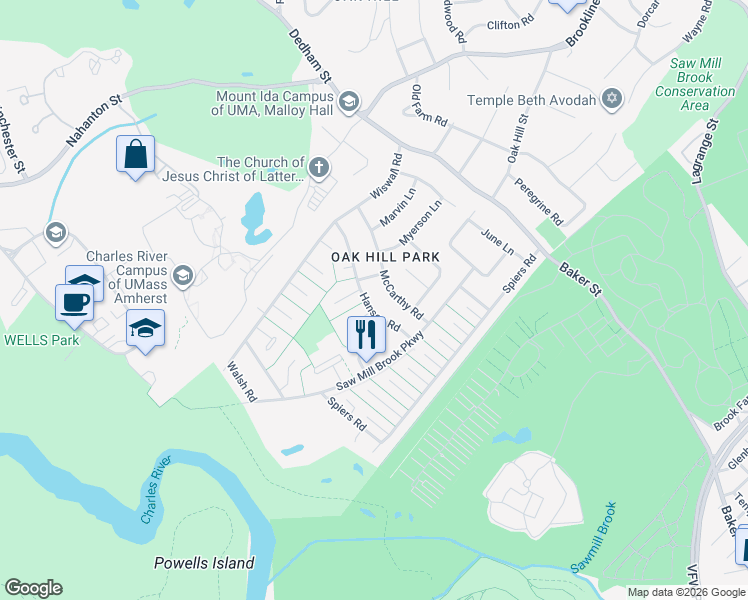 map of restaurants, bars, coffee shops, grocery stores, and more near 29 Hanson Road in Newton