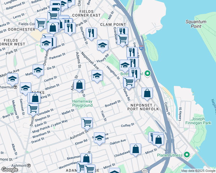 map of restaurants, bars, coffee shops, grocery stores, and more near 22 North Munroe Terrace in Boston
