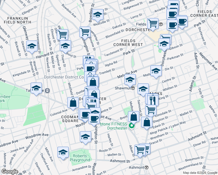 map of restaurants, bars, coffee shops, grocery stores, and more near 35 Lyndhurst Street in Boston