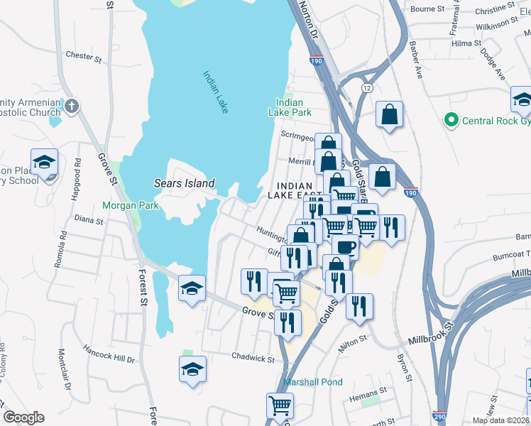 map of restaurants, bars, coffee shops, grocery stores, and more near 2 Boyd Street in Worcester