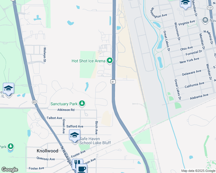map of restaurants, bars, coffee shops, grocery stores, and more near 12594 Meadow Circle in Lake Bluff