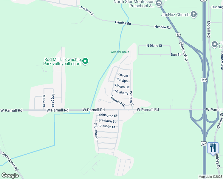map of restaurants, bars, coffee shops, grocery stores, and more near 3205 Hawthorn Circle in Jackson