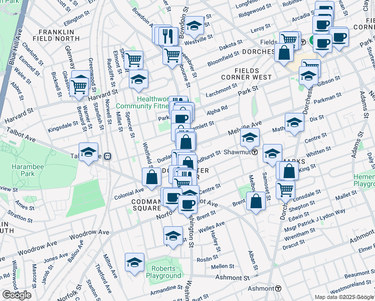 map of restaurants, bars, coffee shops, grocery stores, and more near 528 Washington Street in Boston