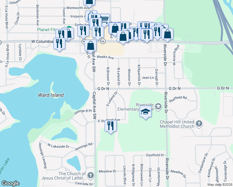 map of restaurants, bars, coffee shops, grocery stores, and more near 65 Golden Avenue in Battle Creek
