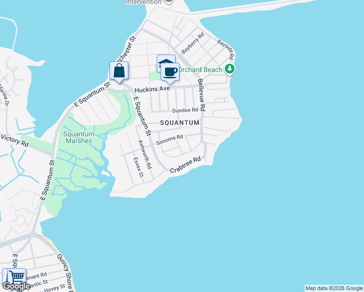 map of restaurants, bars, coffee shops, grocery stores, and more near 31 Sonoma Road in Quincy