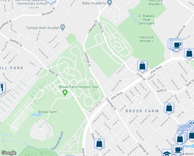 map of restaurants, bars, coffee shops, grocery stores, and more near 901X Lagrange Street in Boston