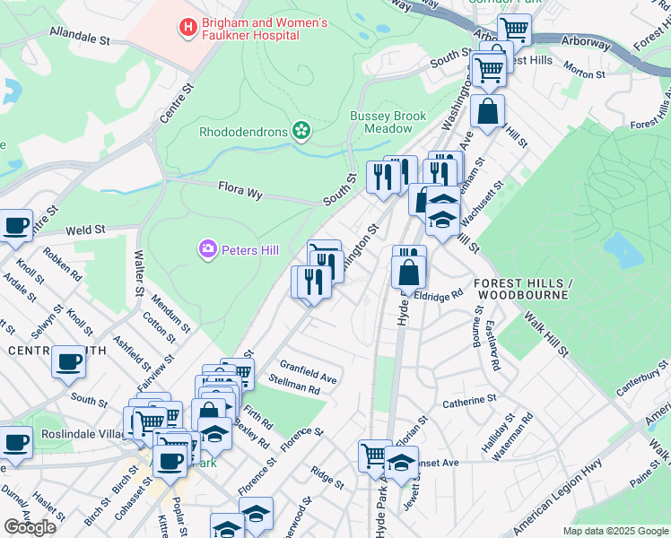 map of restaurants, bars, coffee shops, grocery stores, and more near 3977 Washington Street in Boston