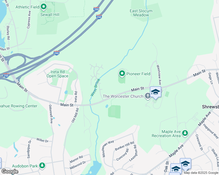 map of restaurants, bars, coffee shops, grocery stores, and more near 311 Main Street in Shrewsbury