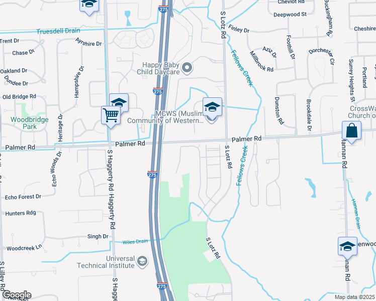 map of restaurants, bars, coffee shops, grocery stores, and more near 2321 Arcadia Drive in Canton