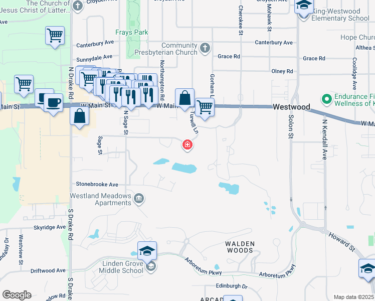 map of restaurants, bars, coffee shops, grocery stores, and more near 101 Turwill Lane in Kalamazoo