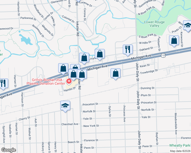 map of restaurants, bars, coffee shops, grocery stores, and more near 2433 Wiethoff Court in Inkster