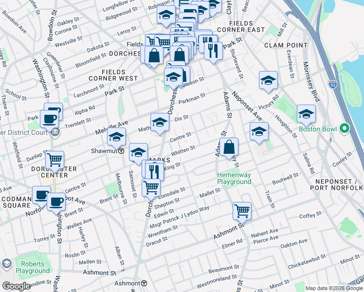 map of restaurants, bars, coffee shops, grocery stores, and more near 2 Elm Lawn Street in Boston