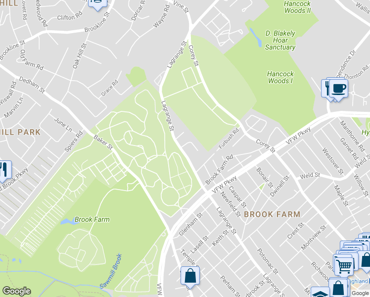 map of restaurants, bars, coffee shops, grocery stores, and more near 901X Lagrange Street in Boston